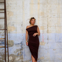 LEUCATE robe drappé choco