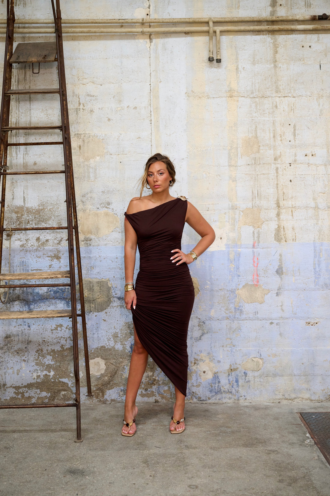 LEUCATE robe drappé choco