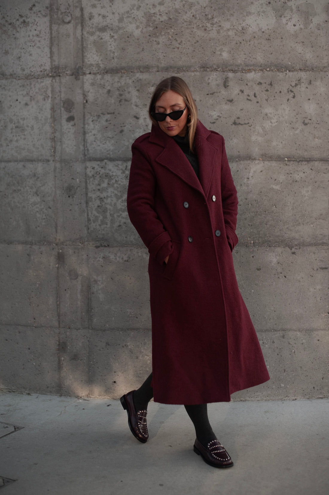 BROOKLYN manteau burgandi version courte