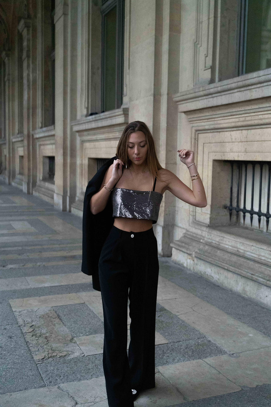 PANTALON ST GERMAIN NOIR BOUTON BIJOUX